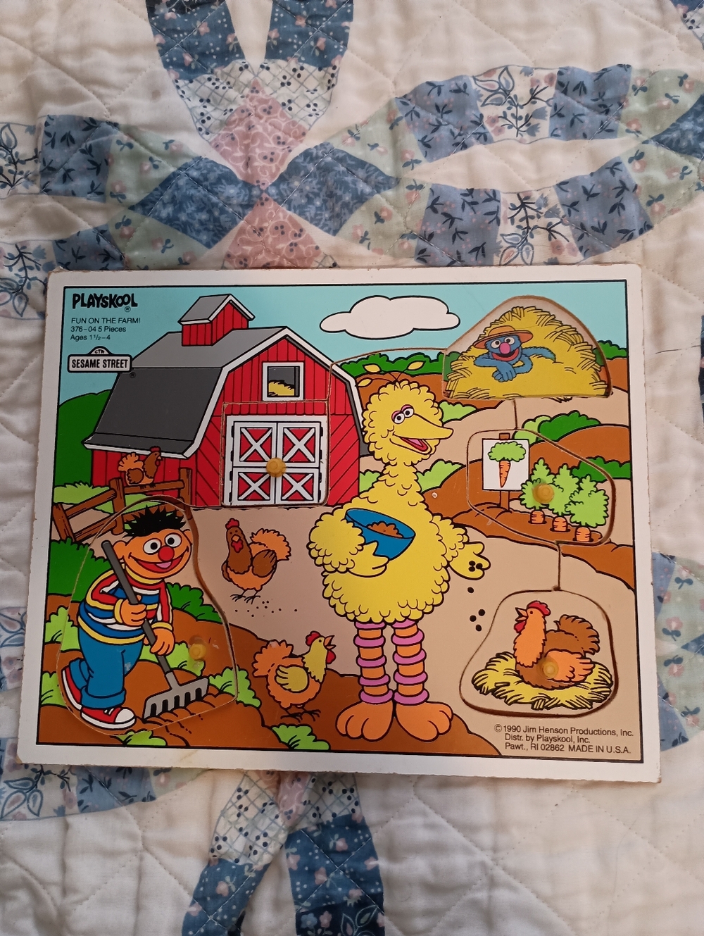 1990 Sesame Street Big Bird & Ernie Farm Puzzle - Yellow